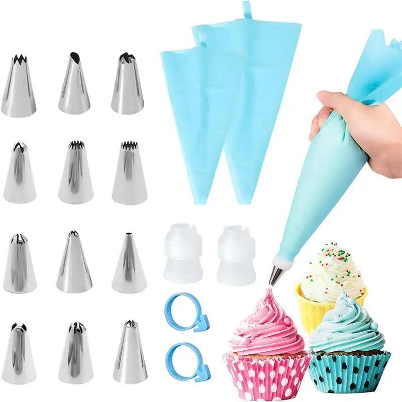 Piping Bags and Tips Set Cake DIY Decorating Kit with Stainless Steel Nozzle Reusable Silicone Pastry Cake Decorating Tools