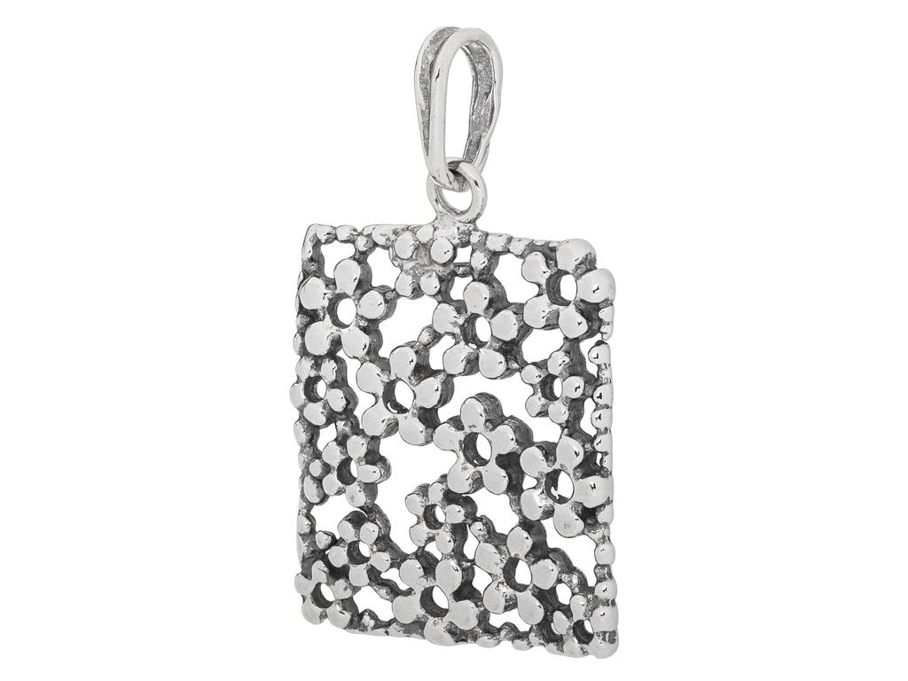 Krótki Srebrny Oksydowany Ażurowy Damski Naszyjnik Kwiaty Kwiat Choker 38Cm