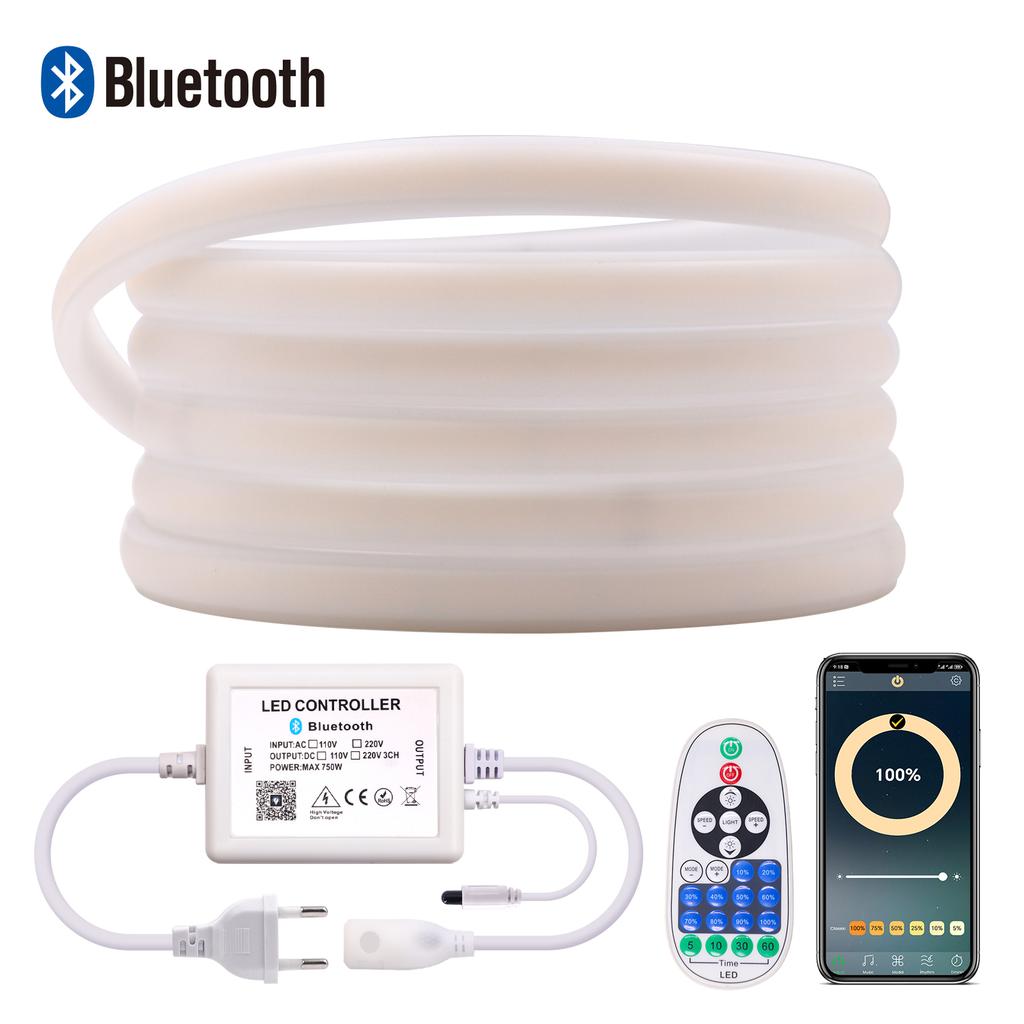 Tuya WIFI Bluetooth COB LED Strip 288leds/M EU 220V High Bright Neon Light RA90 Waterproof Garden Ribbon Tape Remote Control