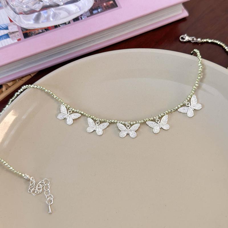 Легкое роскошное милое крутое серебряное ожерелье-бабочка из бисера, женская цепочка на ключицу высшего качества, аксессуар-колье из чистого специй