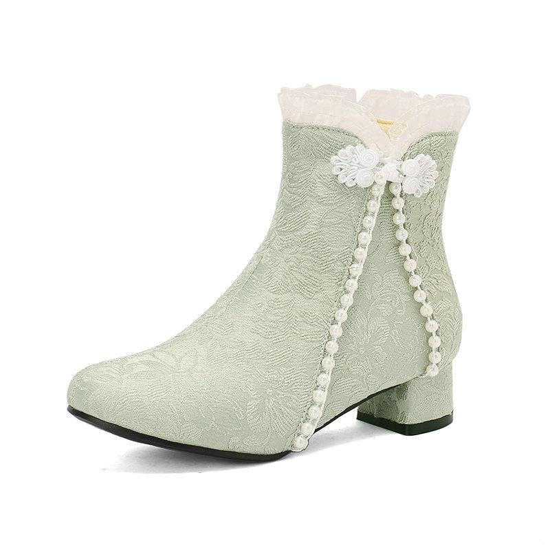 Новые женские короткие сапоги в национальном стиле на блочном каблуке средней высоты с пряжкой для студенток Лолита женские короткие сапоги для девочек