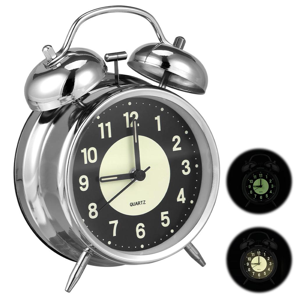 Металлический будильник 4 дюйма Громкий будильник для крепко спящих Взрослых Ретро прикроватный будильник с двойным звонком Бесшумный настольный будильник