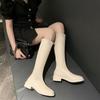 Обувь квадратный носок белые длинные женские сапоги зимние высокие голенища до колена туфли для женщин горячие 2024 новые стильные Gyaru акция Pu
