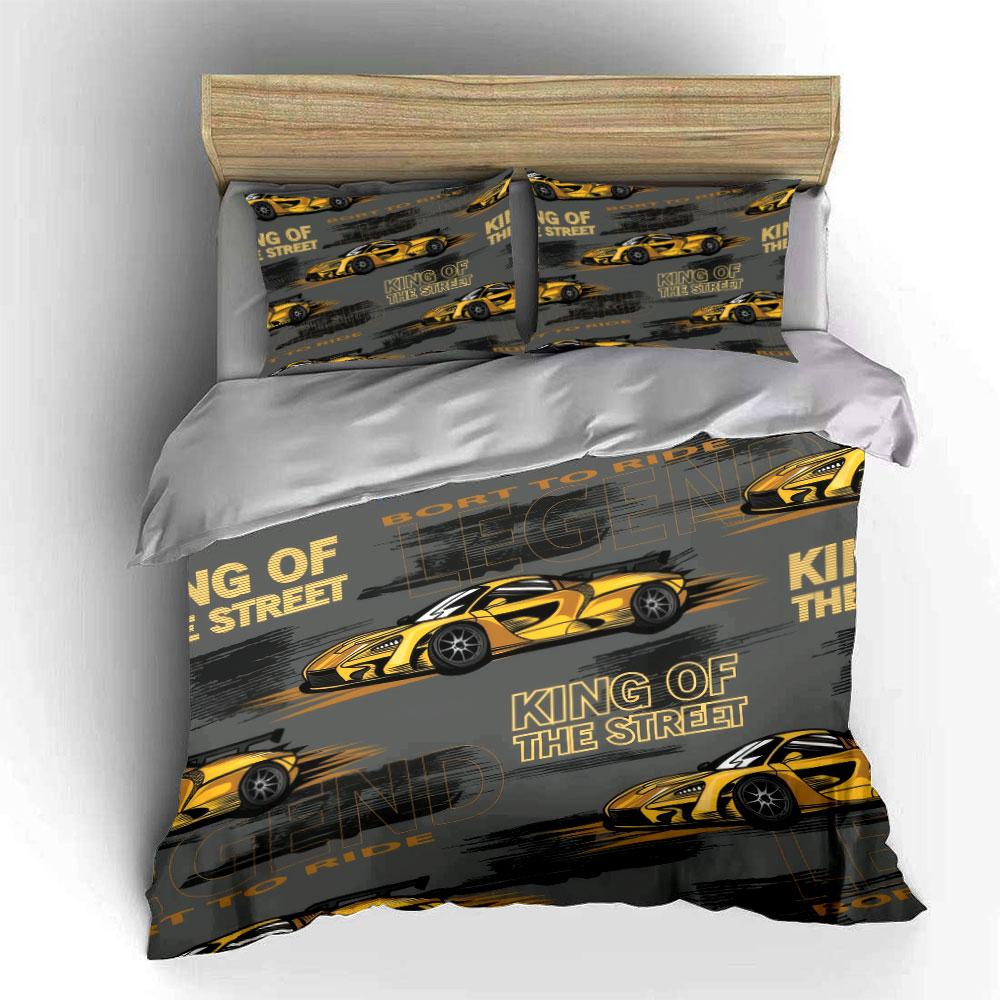 Golden Racing Car Streetwear Design kid's and adults' bedroom decor, Exquisite three-piece bedding set gift