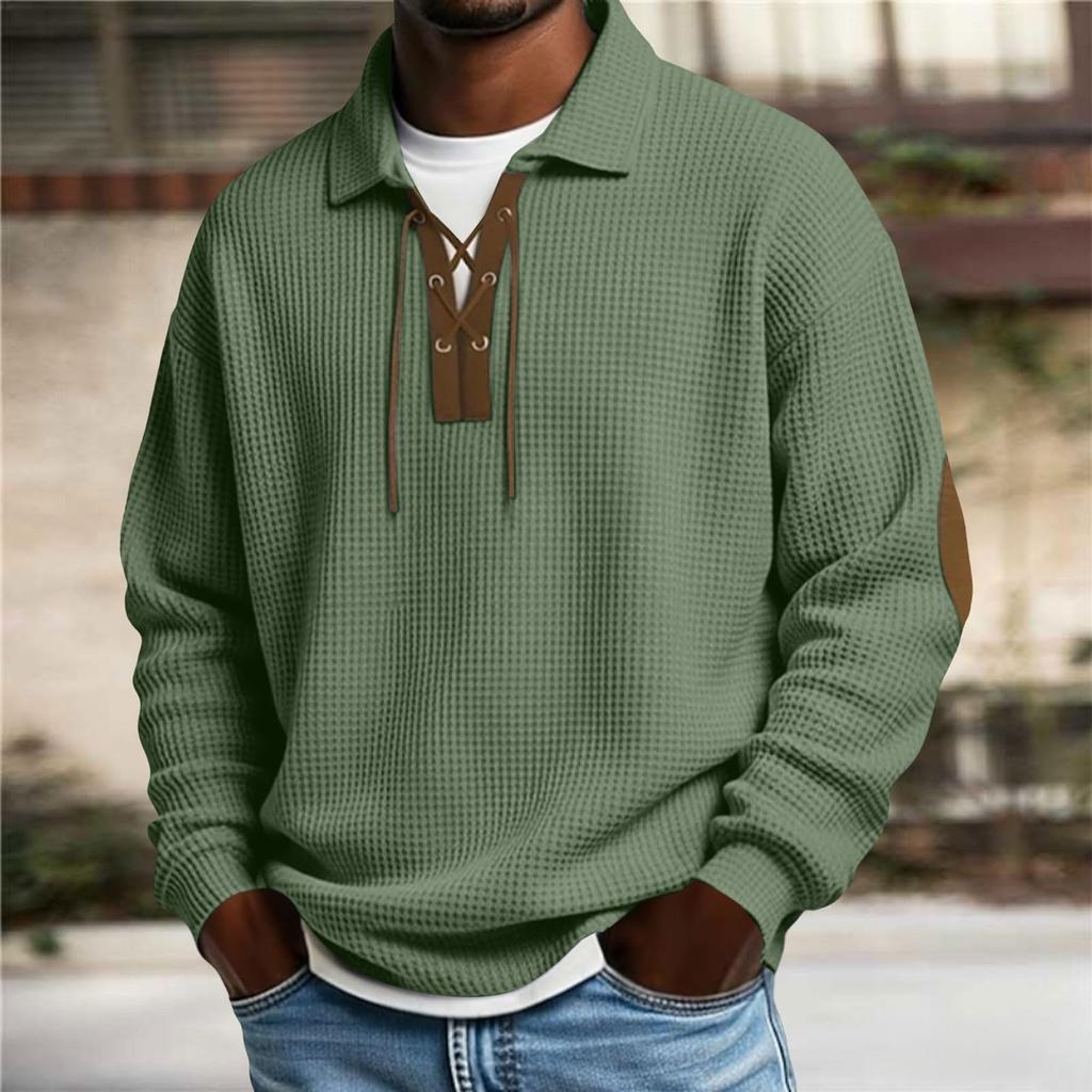Мужские толстовки Ретро Повседневные с длинным рукавом с воротником Гольф пуловер Оверсайз Западные Фактурные топы