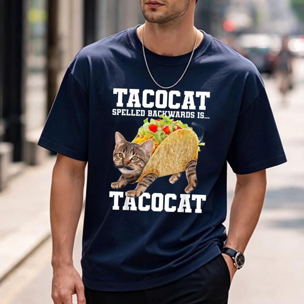 Taco Cat Spelled Backwards Is Tacocat Meme Silly Cat Lover TShirt Vintage Y2k Top Harajuku Kawaii Clothes High Quality Cotton