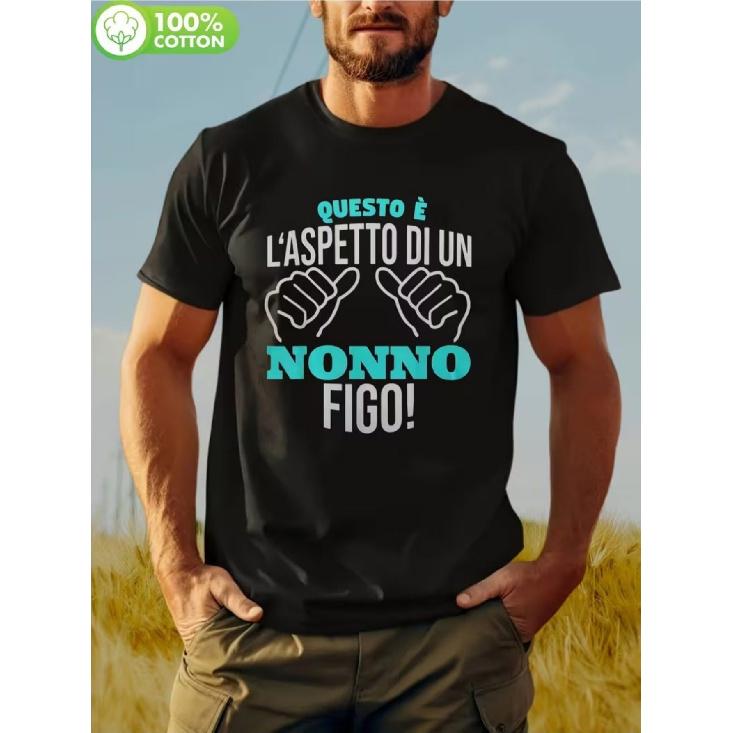 Vintage Italian Grandpa Figo T-Shirt with Funny Print, Solid Color, Soft Collar, Perfect Gift for Dad And Grandpa, Wearable in Any Season, Casual And