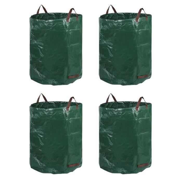 Lot de 4 sacs à déchets de jardin 272 L en polyéthylène vert et noir, 65 x 65 x 74 cm