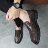 Spring Woven Leather Shoes Black Loafers Men's Luxury Brand Shoes High Quality Moccasin Leather Soft-soled Shoes Casual Shoes