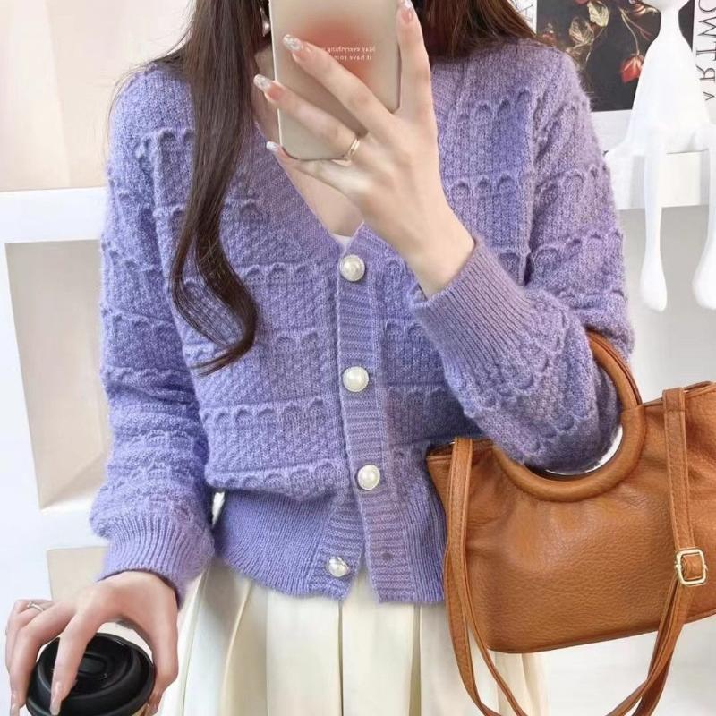 Кардиган-свитер 2023, весенне-осенний однотонный вязаный кардиган с v-образным вырезом, пальто, женский корейский свободный и тонкий мягкий восковой кардиган, топ