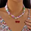 Adjustable Bohemian Scarf Necklace Vintage Neck Chain Sweet Cherry Strawberry Choker  Casual Wear