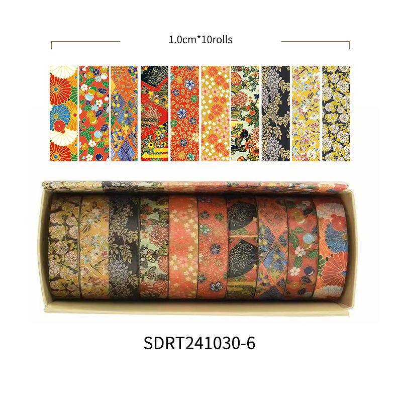 10 Rolls Kyoto Ukiyo-e Washi Tape Set Japanese Traditional Art Retro Wave Floral Pattern Masking Tape for Diary Album