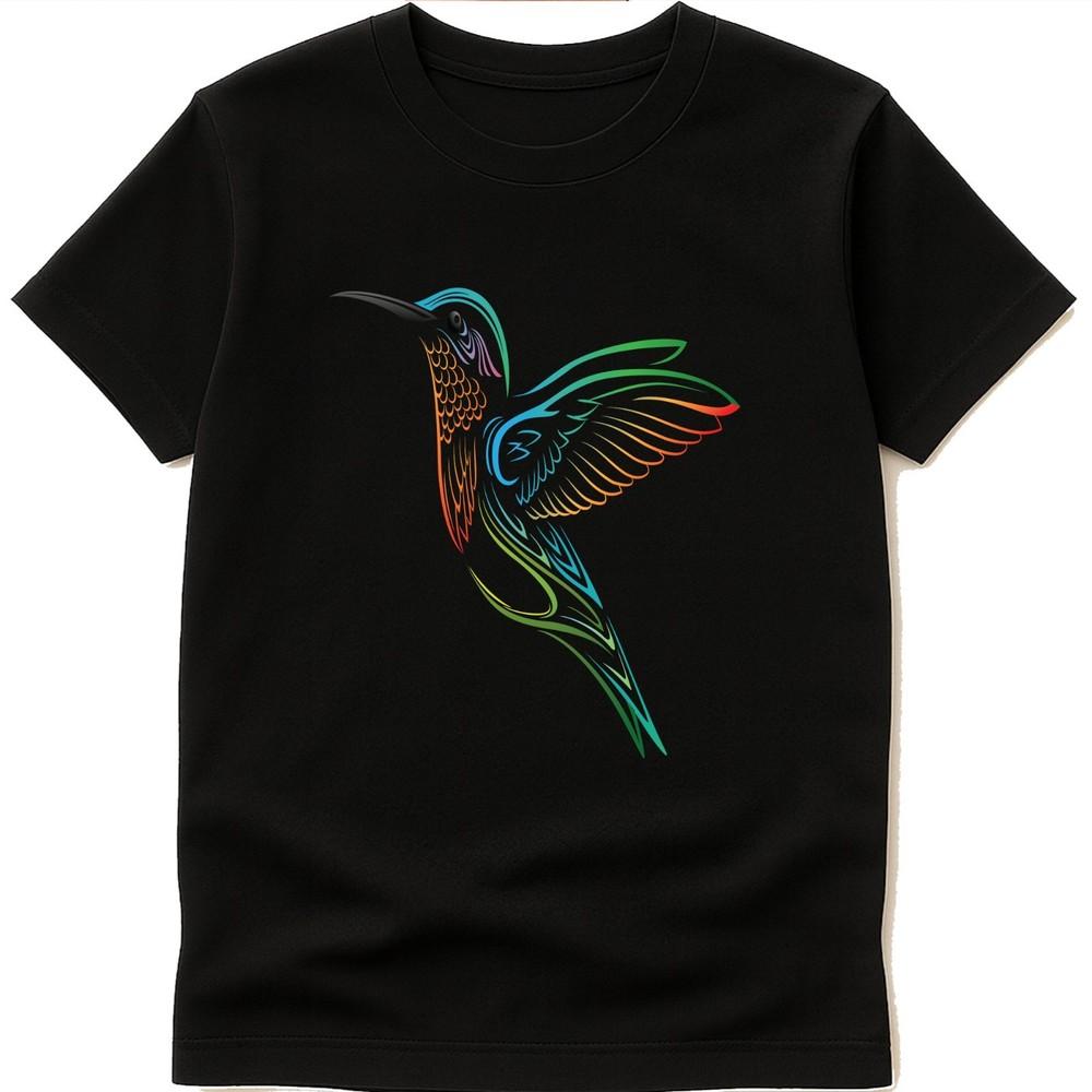 Hummingbird T Shirt Floral Bird Graphic Tee Colorful Nature Garden Lover Top