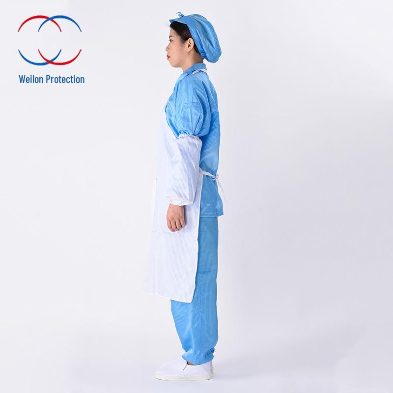 Blue & White Anti-Static Dust-Free Protective Apron for Food Workshops