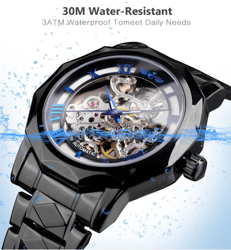 Полигональные мужские механические часы Fashiona Hollowed Out Automatic Watch из нержавеющей стали Skeleton Wristwatches Gold Color Relojes