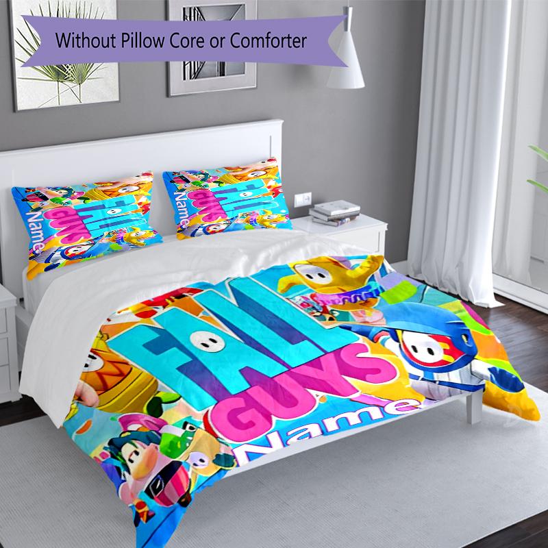 3pcs Custom Name Stumble Guys Bedding Set,Includes 1 Duvet Cover and 2 Pillowcases,All-season Bedroom Decor