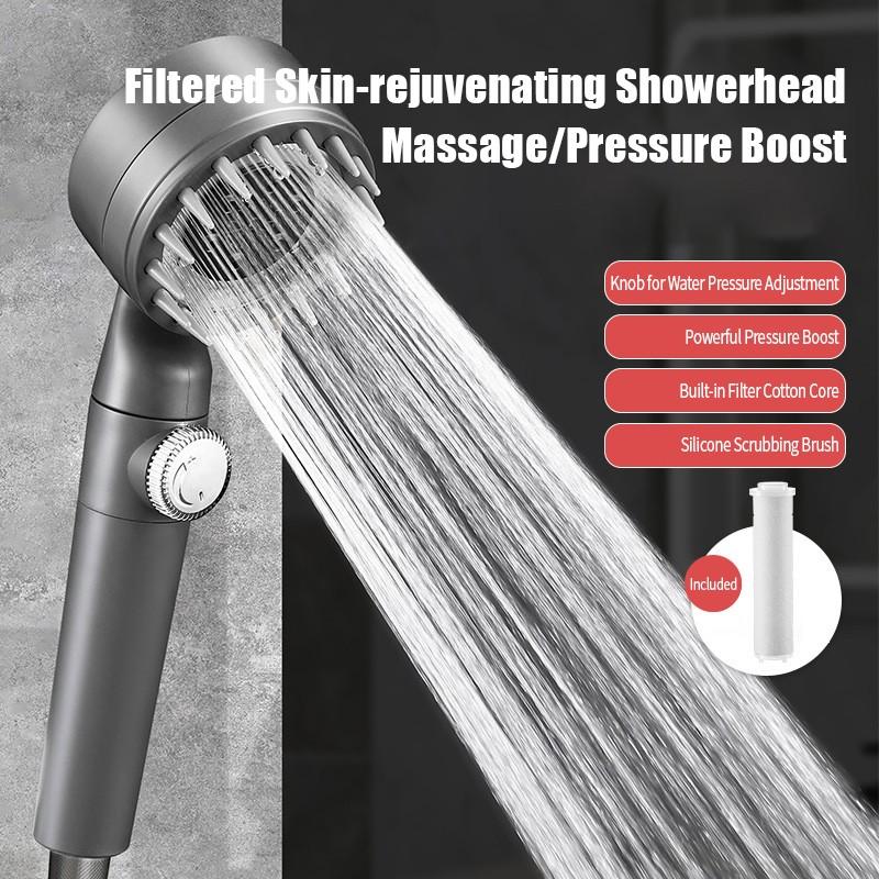 Adjustable Shower Head Booster Water Saving Shower Massage Shower High Pressure 3 Modes With Button Bathroom Accessories
