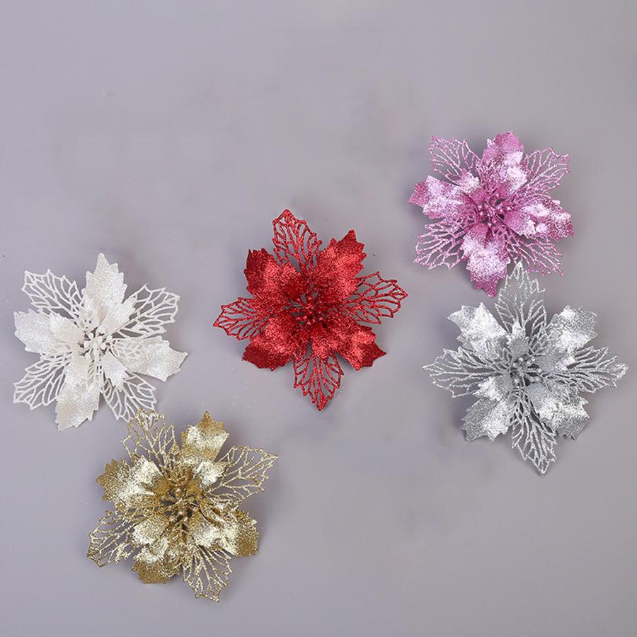 20 шт. Рождественский блестящий цветок для подвешивания на елку, украшение для рождественской вечеринки, белый 10 см
