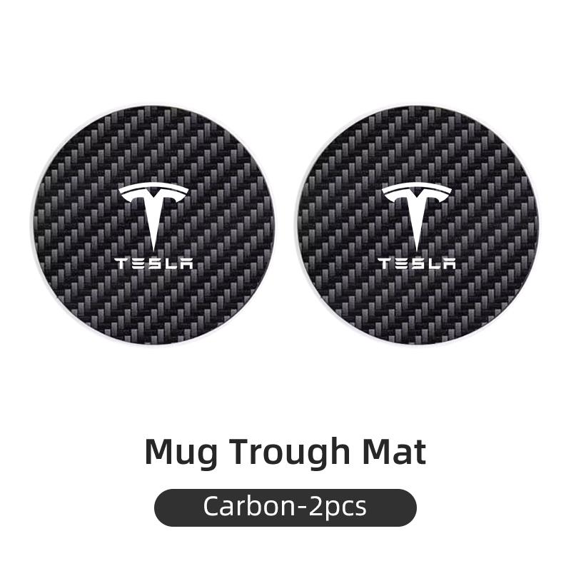 2Pcs For Tesla Model 3 Model S X Y Roadster Bonina Black Car Coaster Carbon Mug Drinking Pad Cup Non-Slip Mat Accessories Pads ysa3