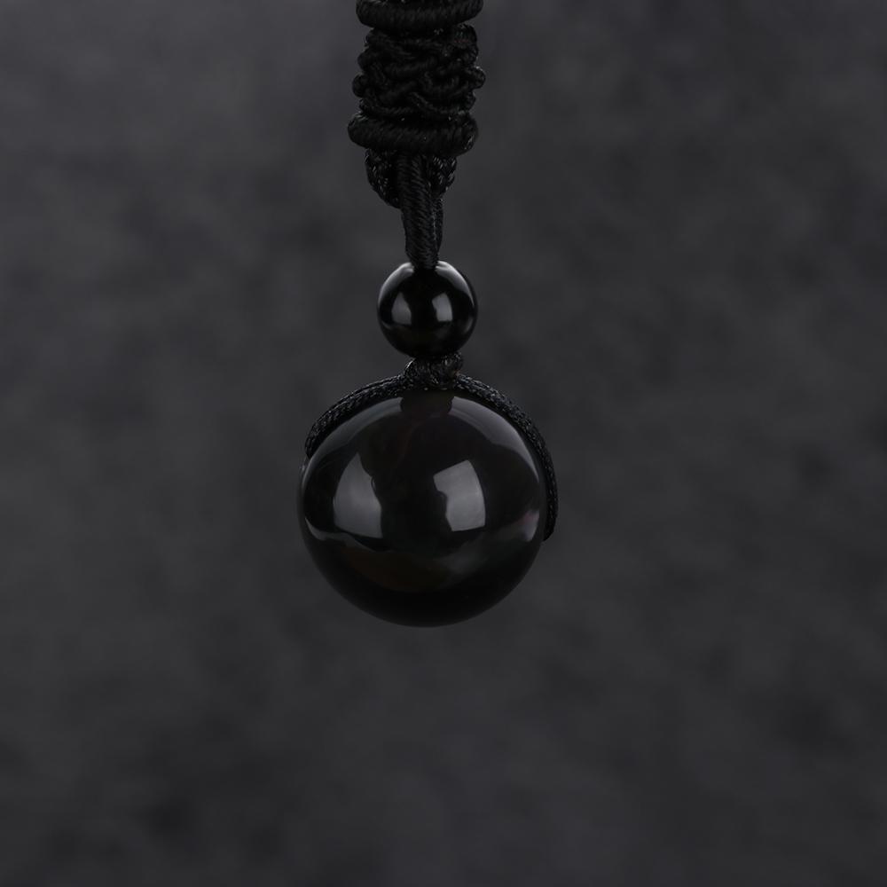 Fashion Lucky Blessing Amulet Obsidian Pendant Round Ball Necklace