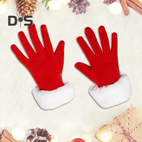 1 Pair Winter Christmas Gloves Thick Plush Trim Anti-slip Elastic Keep Warm Windproof Santa Claus Cosplay Performance Prop