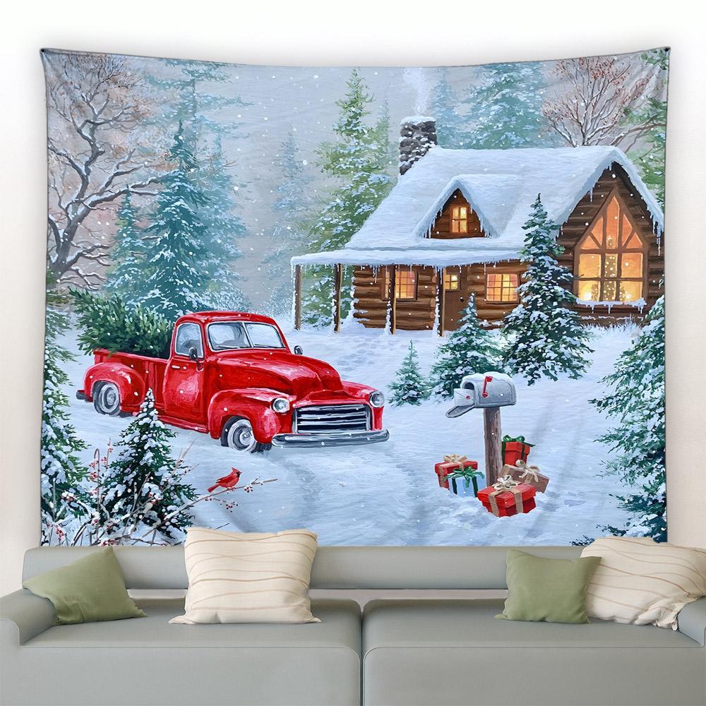 Рождественский гобелен Забавный Санта-Клаус Рождественские елочные шары Подарки Камин Домашний декор Художественный настенный декор для общежития Спальня Гостиная