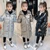 Winter Down Cotton Jacket for Girls Waterproof Shiny Warm Teenage Hooded Thicken Coat Kids Parka Snowsuit