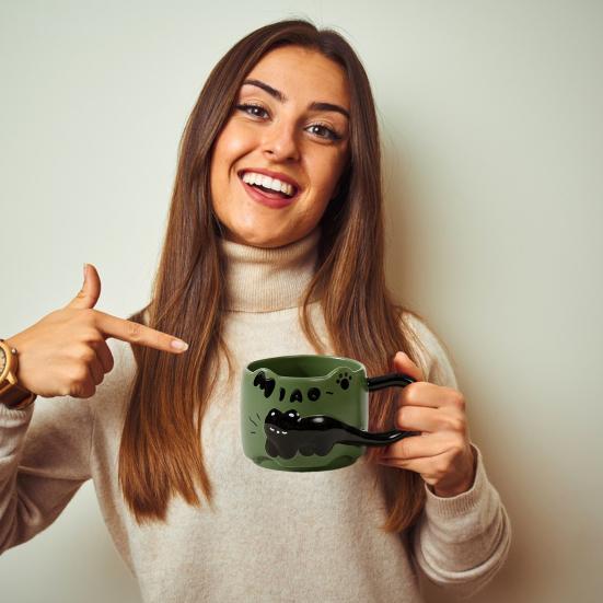 Кружки для кофе с изображением кошек, емкостью 380 мл. Милые чашки с изображением кошек, керамические чашки для чая, экономящие место, подарок для любителей и коллекционеров кошек.