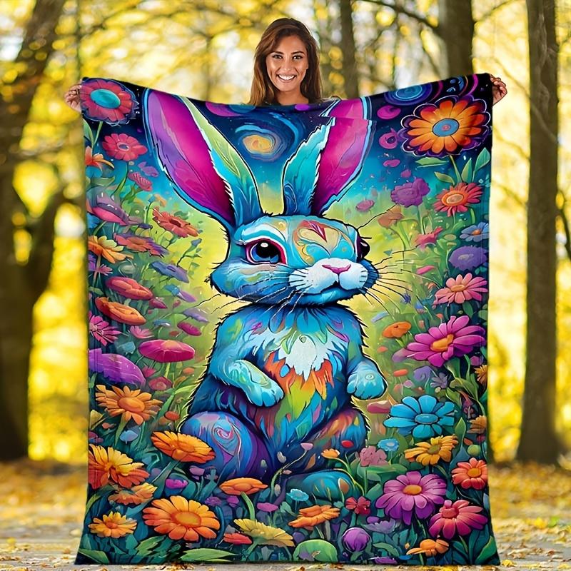 1pc Rabbit Print Blanket, Soft Warm Throw Blanket Nap Blanket for Couch Sofa Office Bed Camping Travel, Multi-purpose Gift Blanket