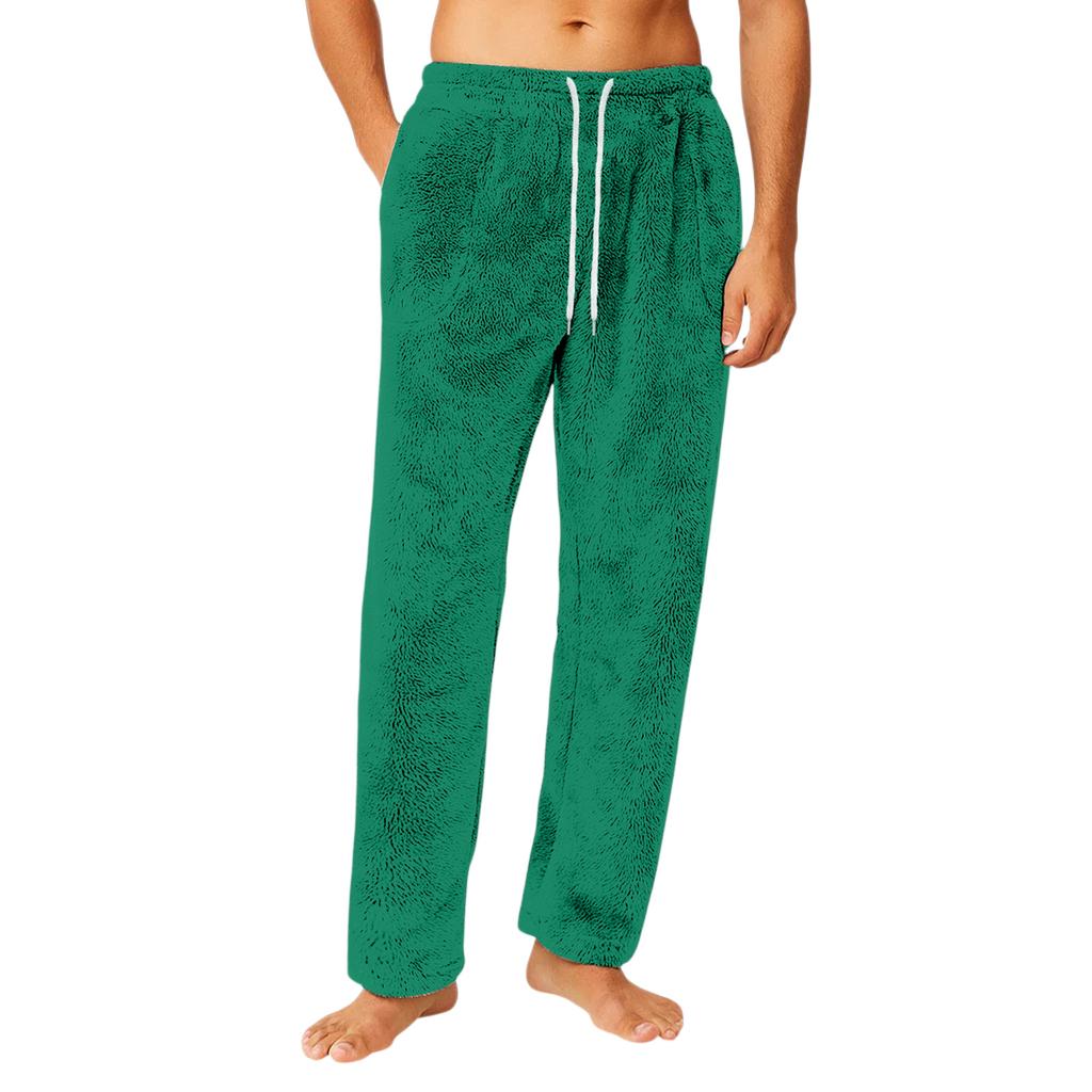 Men's Drawstring Pocket Flannel Pants Homewear Sleep Pants