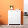 2 Drawer Shoe Cabinet Modern Narrow Shoe Cupboard Hallway Wooden Storage Organiser with Flip Doors Adjustable Shelf for 6-12 Pairs, White