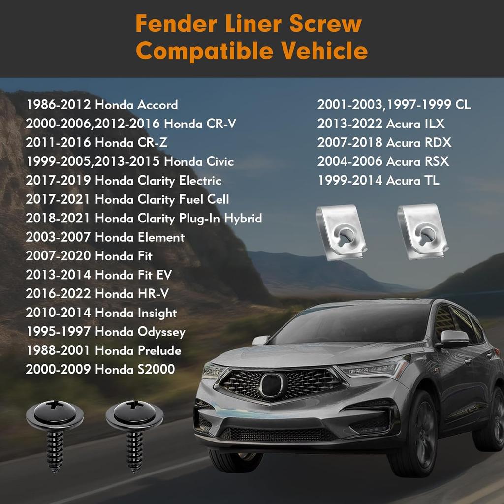 20PCS Fender Liner Screws, 10PCS U-Nuts Kit For Honda, Acura Vehicles, OEM 90114-SE0-000, 90308-SB2-013 Replacement, Car Accessories Splash Shield