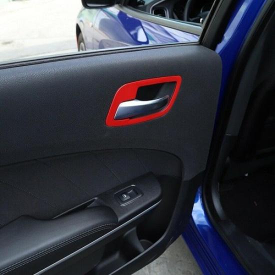 For Dodge Charger 2015- Red Inner Door Handle Bowl Cover Trim Accessories 4P