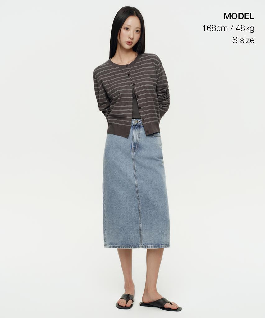Musinsa Standard Woman Women'S Denim Midi Skirt [Light Indigo]