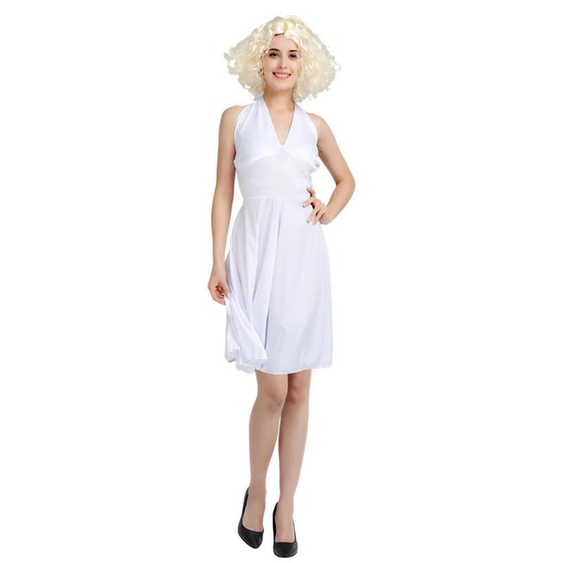 Elegant Marilyn Monroe Dress With Glamorous Curly Wig For Halloween Celebrations