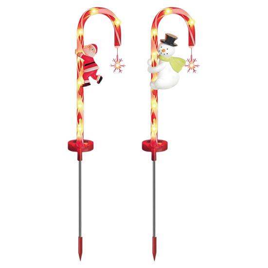 2 шт. солнечные гирлянды в виде леденцов, рождественские огни Санта-Клауса, снеговика, водонепроницаемые светодиодные фонари для дорожек для рождественских украшений сада