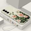 Чехол из ТПУ с рисунками цветов роз для Samsung Galaxy S24 S25 FE S25 S23 S22 Ultra A17 A56 A16 A55 A25 A15 A36 A54 5G со шнурком, мягкая обложка