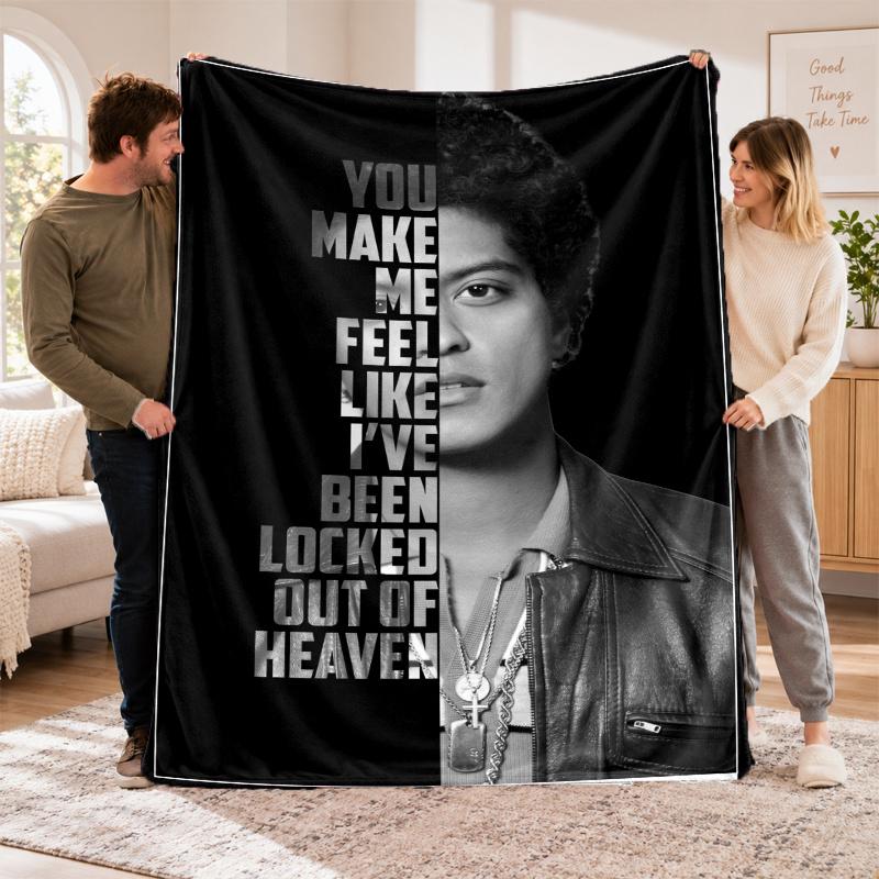 Flannel Fleece Blanket with Bruno Mars Design, Soft Lightweight Throw for Bed Sofa Travel