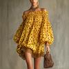 Women's Off-Shoulder Polka Dot Chiffon Puff Sleeve Dress