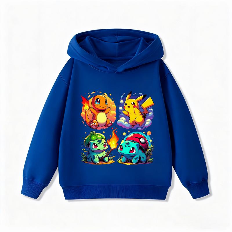 Potdemiel Cute Pikachu Children's Hoodie, Boys' and Girls' Clothing, Autumn and Winter Warm Children's Hooded Sweatshirt