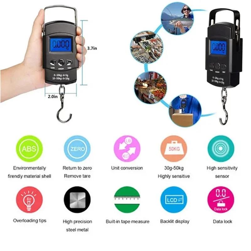 50kg/10g LCD Mini Scale Electronic For Fishing Luggage Travelling  Weighting  Hook Scale Portable Digital Kitchen Scales