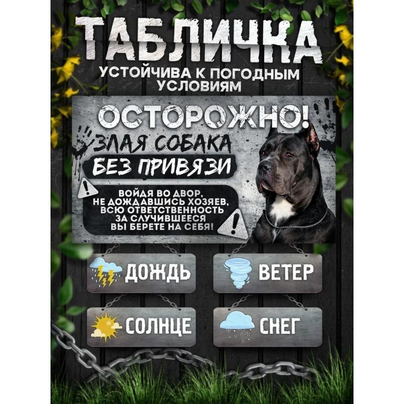 ОПАСНО СОБАКА Металлическая Предупреждающая Табличка для Забора на Участке 20x30см