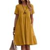 Summer Retro Loose Pocket Solid Color Round Neck Women's Cotton Linen Casual Dresses