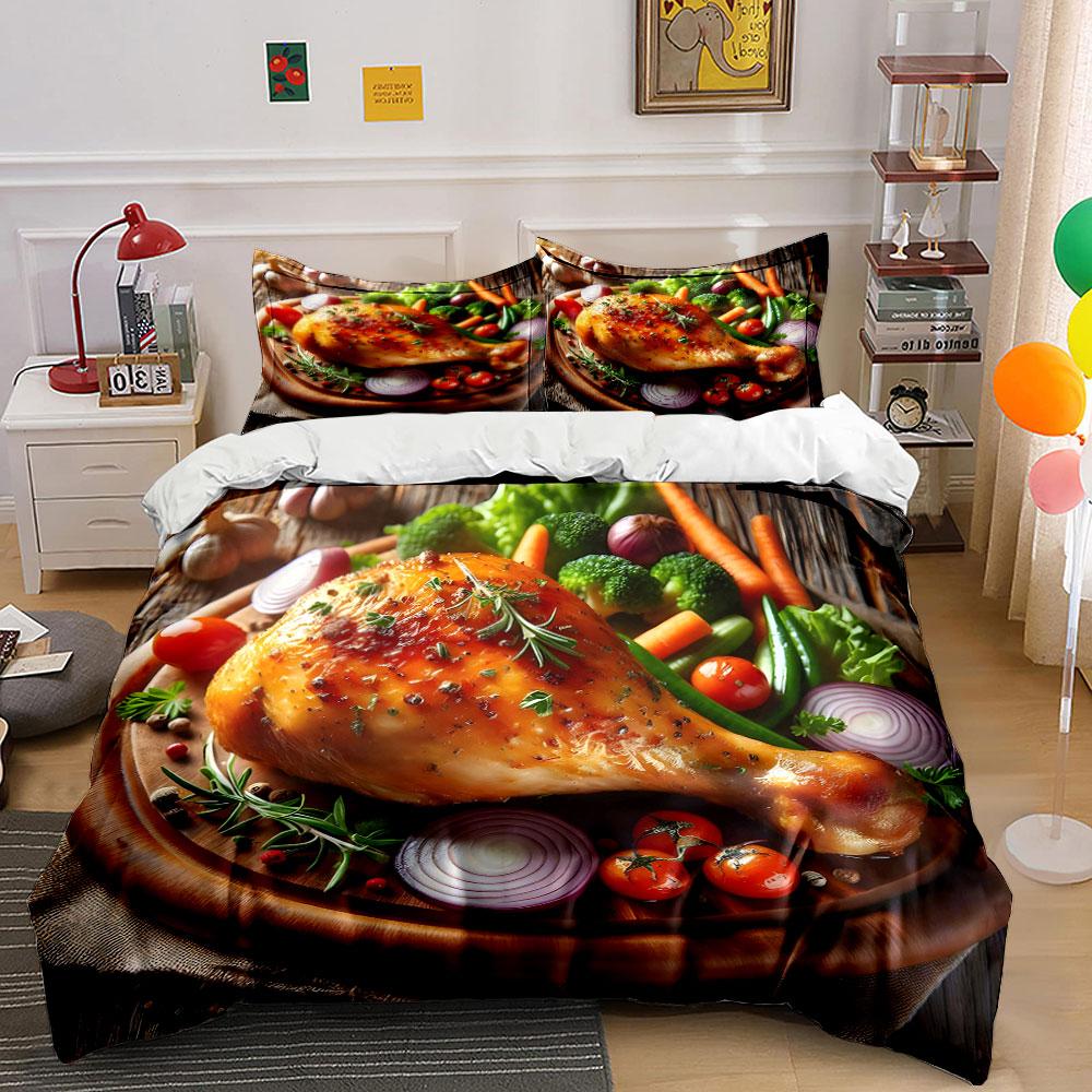 Chicken Leg Pattern Bedding Set Pillowcases and Duvet Cover (1* Duvet Cover, 2* Pillowcases, Filling Not Included)
