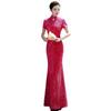 Красный cheongsam с пайетками новый атмосферный одежда для показа на подиуме как теща юбка-русалка свадебный cheongsam осенний тонкий