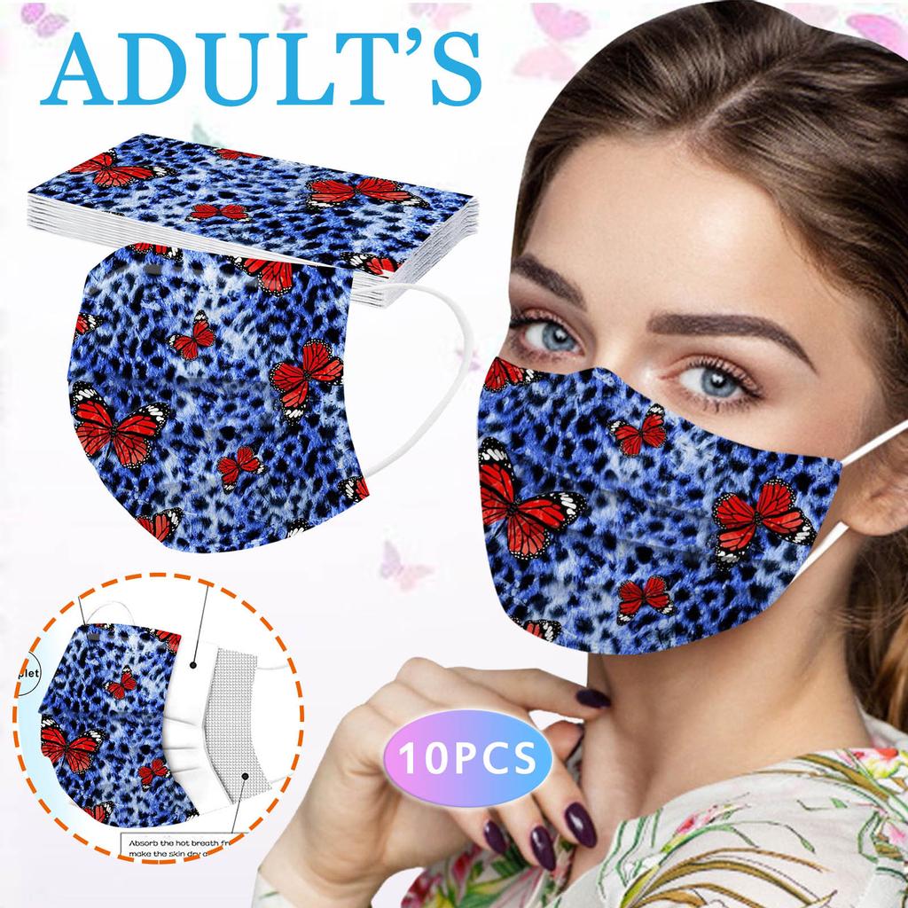 10PCS Adult Leopard Print Plus Butterfly Three-Layer Disposable Protective Mask