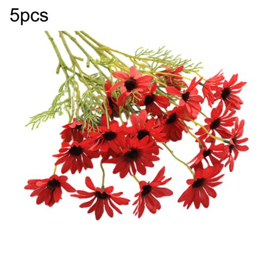 Искусственные цветы Букет хризантем 2 или 5 стеблей 21 дюйм Реалистичный шелк пластик Симуляция Дизайн Устойчивый к УФ Выцветанию Поддельные цветы Дом