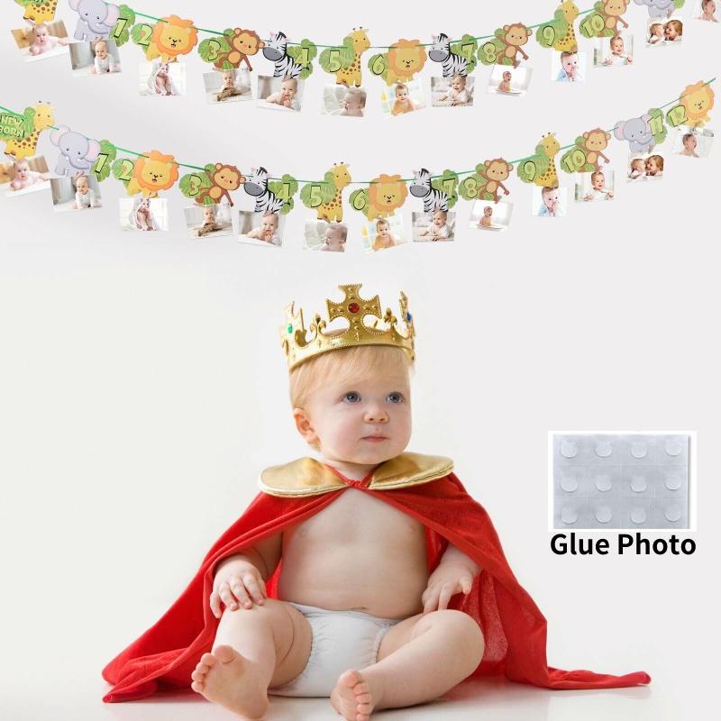 Баннер на день рождения с животными на 12 месяцев бренда Huipai из бумаги премиум-качества для украшения вечеринки