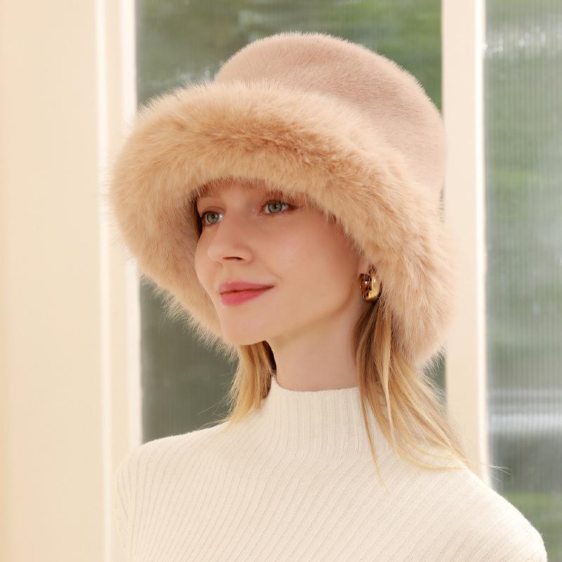 Осенне-зимняя женская шапка из лисьего меха, теплая шляпа-ведро, зимняя уличная модная шапка от холода для волос