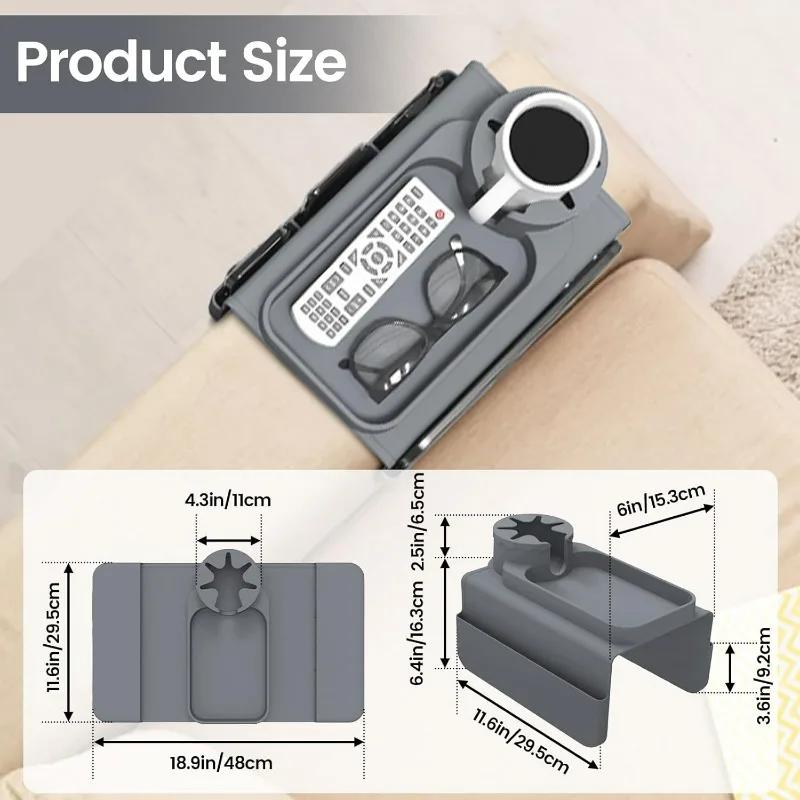 Поднос-подстаканник для дивана, силиконовый органайзер на подлокотник дивана с боковыми карманами для хранения пультов, мобильного телефона, планшета или закусок